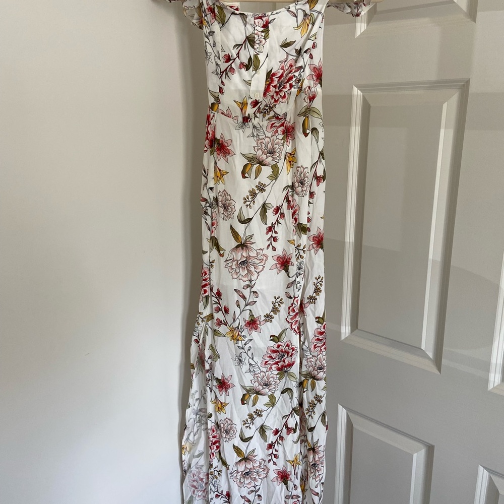 Bershka Long White Floral Dress